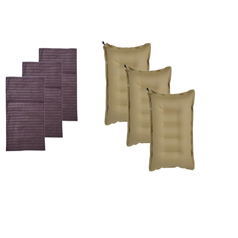 Brown Color Soft Cotton Travelling Air Pillow with Pillow Cover Compact and Lightweight Pillow Neck Support headrest Pillow During Travelling in Bus TrainFlight Pack of 3 - Image 1