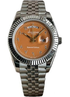 Chairman GENEVE Men's Silver Stainless Steel Wrist Watch, Day/Date with Light Yellow Dial and Arabic Numbers 