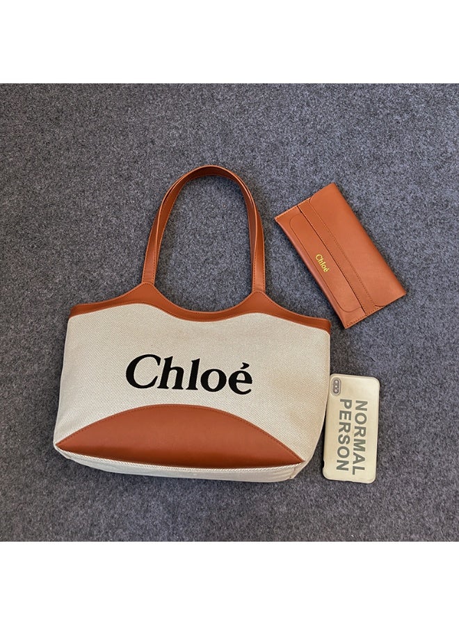 Chloe Chloé Tote Bag: Beige and Brown Color - Block with Branded Pouch - Image 1