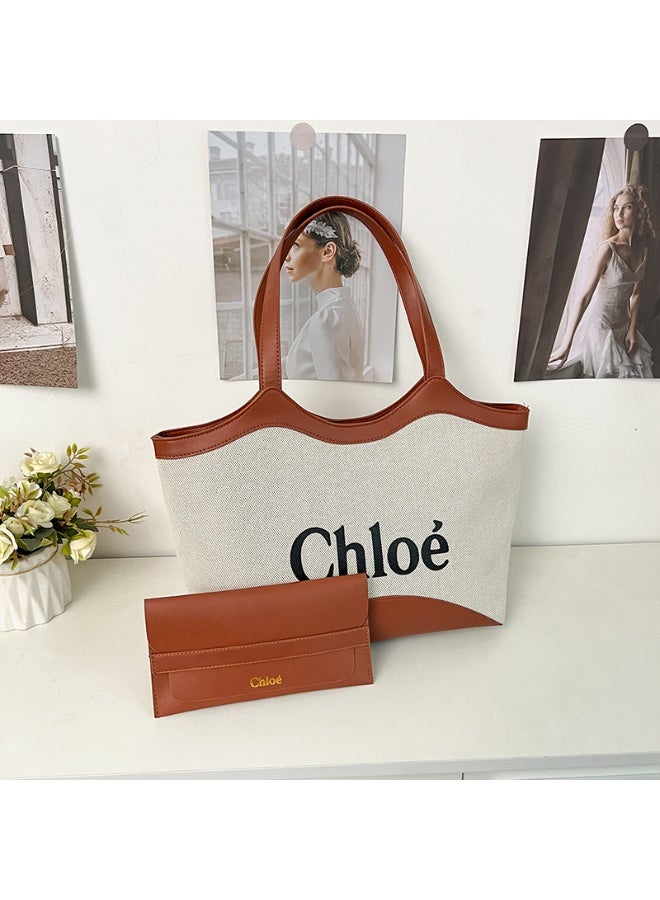 Chloe Chloé Tote Bag: Beige and Brown Color - Block with Branded Pouch - Image 4