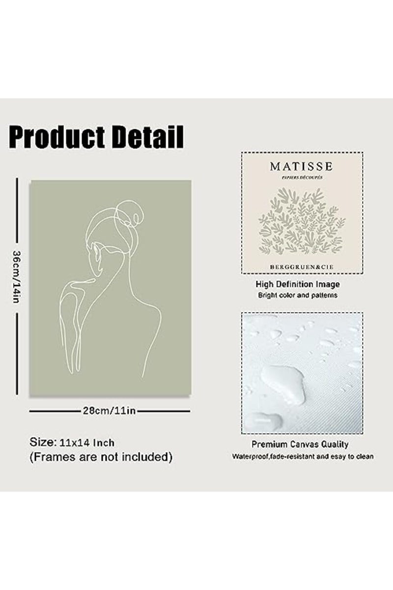 KBKBART Sage Green Matisse Wall Art Prints, Abstract Matisse Wall Art Exhibition Posters, Minimalist Women Body Line Art Leaf Boho Art Prints, Matisse Paintings Pictures for Aesthetic Room, Bedroom, Living - Image 3