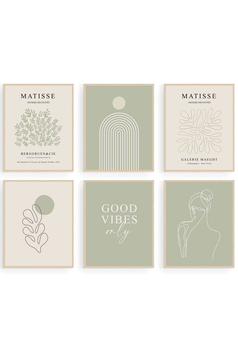 KBKBART Sage Green Matisse Wall Art Prints, Abstract Matisse Wall Art Exhibition Posters, Minimalist Women Body Line Art Leaf Boho Art Prints, Matisse Paintings Pictures for Aesthetic Room, Bedroom, Living - Image 1
