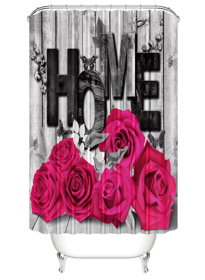 Yddsky Pink Rose Valentines 4 Pcs Shower Curtain Sets Non-Slip Rugs Bath Mat Toilet Cover U Shaped Mat Romantic Pink Bathroom Decor with 12 Hooks Valentines Day Bathroom Set - Image 3