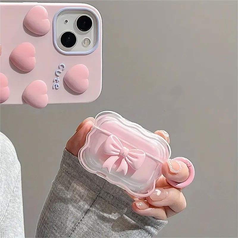 OTOPO Cute JBL Vibe Beam/Beam 2 Clear Case, Girly 3D Bow Design Soft TPU Protective Shockproof Kawaii JBL Vibe Beam 2/200tws Cover with Cleaner Kit & Keychain Girls Women Pink - Image 2