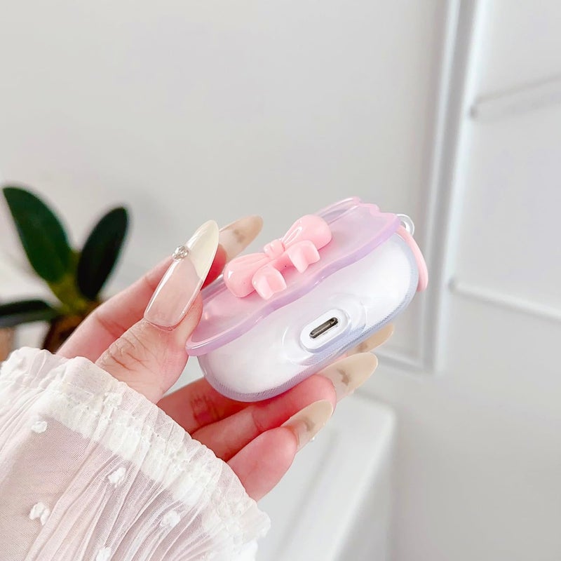 OTOPO Cute JBL Vibe Beam/Beam 2 Clear Case, Girly 3D Bow Design Soft TPU Protective Shockproof Kawaii JBL Vibe Beam 2/200tws Cover with Cleaner Kit & Keychain Girls Women Pink - Image 5