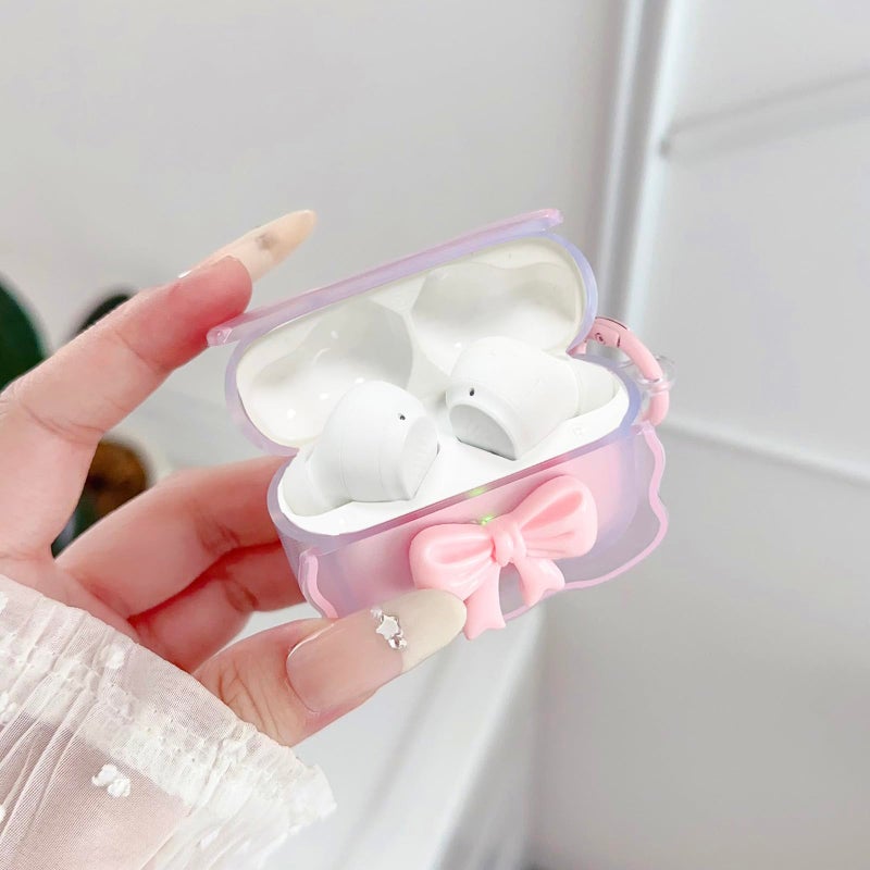OTOPO Cute JBL Vibe Beam/Beam 2 Clear Case, Girly 3D Bow Design Soft TPU Protective Shockproof Kawaii JBL Vibe Beam 2/200tws Cover with Cleaner Kit & Keychain Girls Women Pink - Image 3
