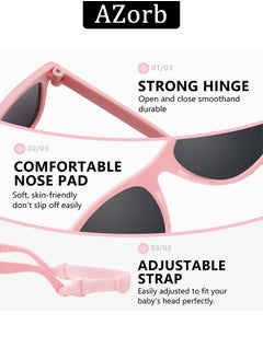 AZorb Baby Sunglasses with Adjustable Strap Polarized Sun Glasses Bendable Flexible Newborn UV Protection for Kids Toddler Infant Boys Girls Age 0-3 Pink  - Image 4