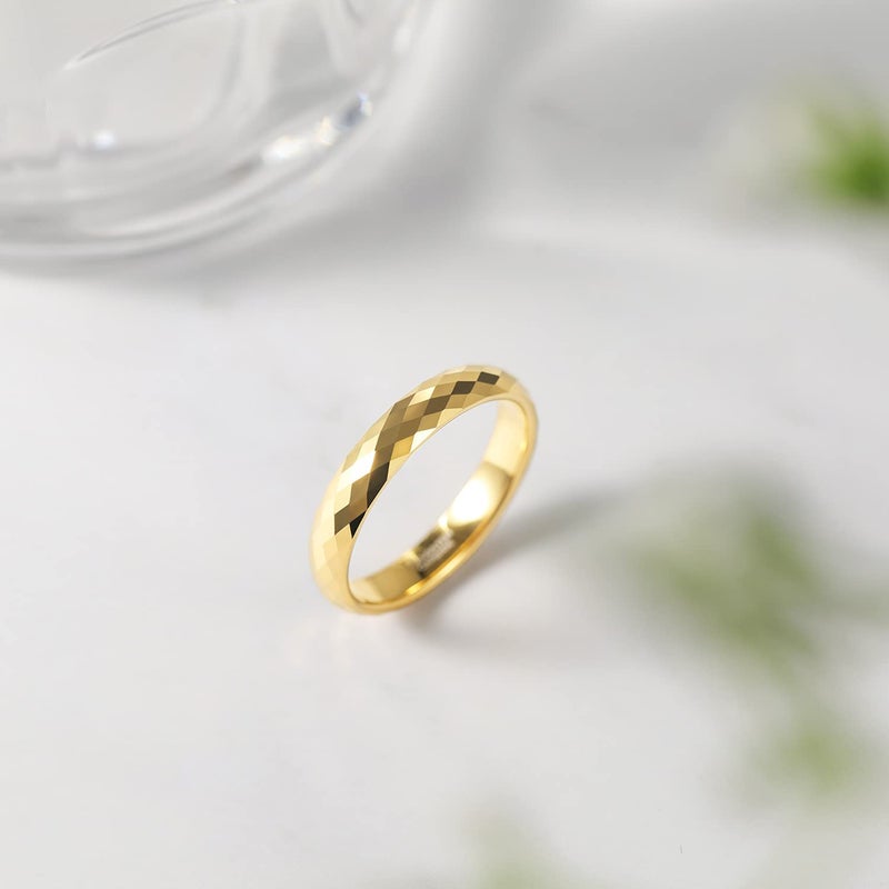 Greenpod 4MM Gold Tungsten Wedding Band for Women Faceted Edge Dome Polished Engagement Rings Size 7 - Image 2