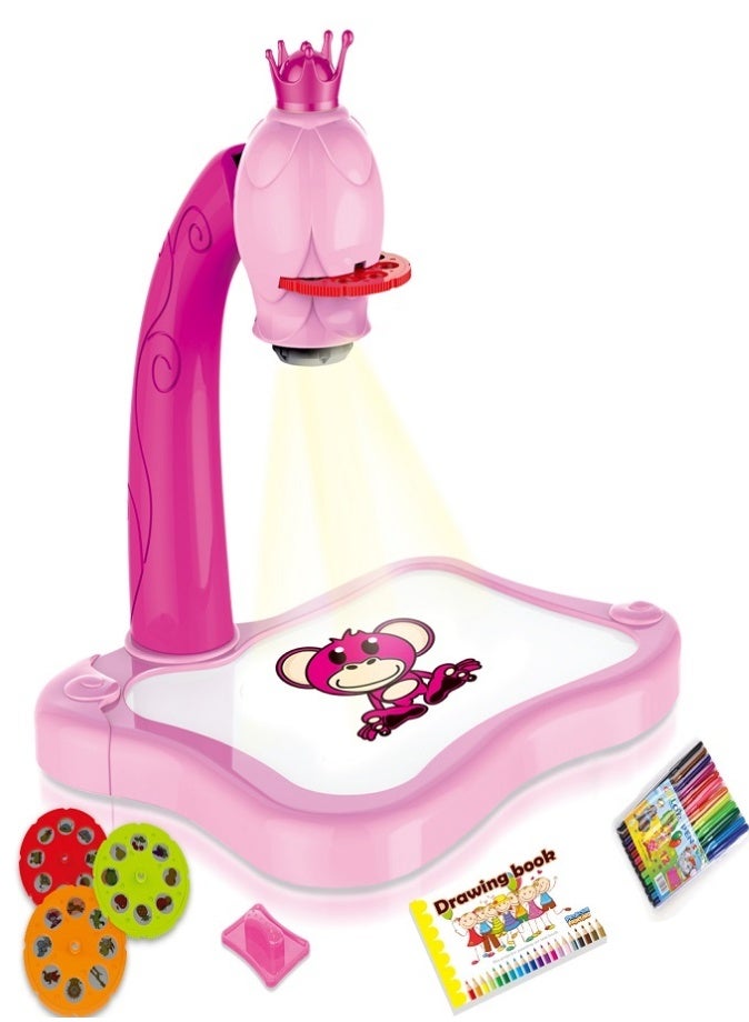 Kids Drawing Projector Table, Adjustable Rotating Painting Toy, Smart Learning Desk, Educational Art Projector with Music, Trace and Draw Playset with 1 Book, 3 Slides, 12 Colour Markers, 24 Patterns, Birthday Gift for Boys Girls Toddler - Image 3