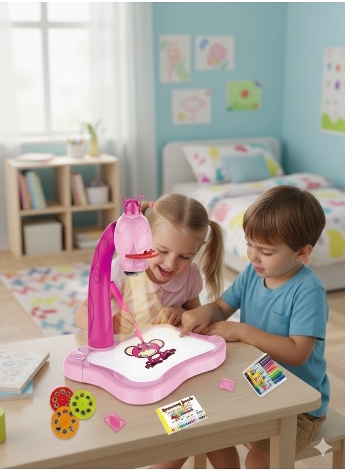 Kids Drawing Projector Table, Adjustable Rotating Painting Toy, Smart Learning Desk, Educational Art Projector with Music, Trace and Draw Playset with 1 Book, 3 Slides, 12 Colour Markers, 24 Patterns, Birthday Gift for Boys Girls Toddler - Image 2