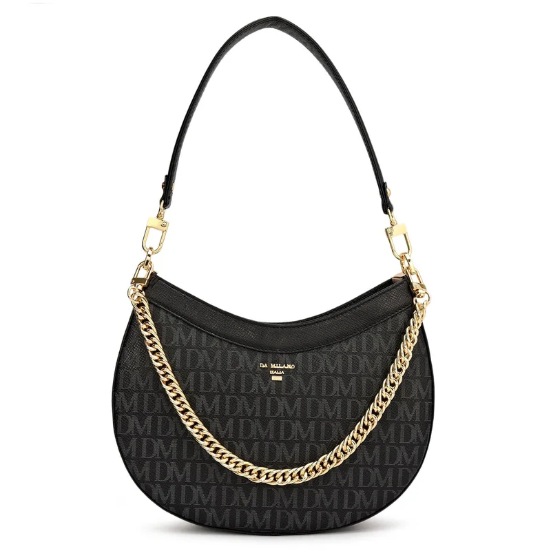 دا ميلانو Da Milano Women's Leather Baguette Bag - Small Monogram Franzy - Black