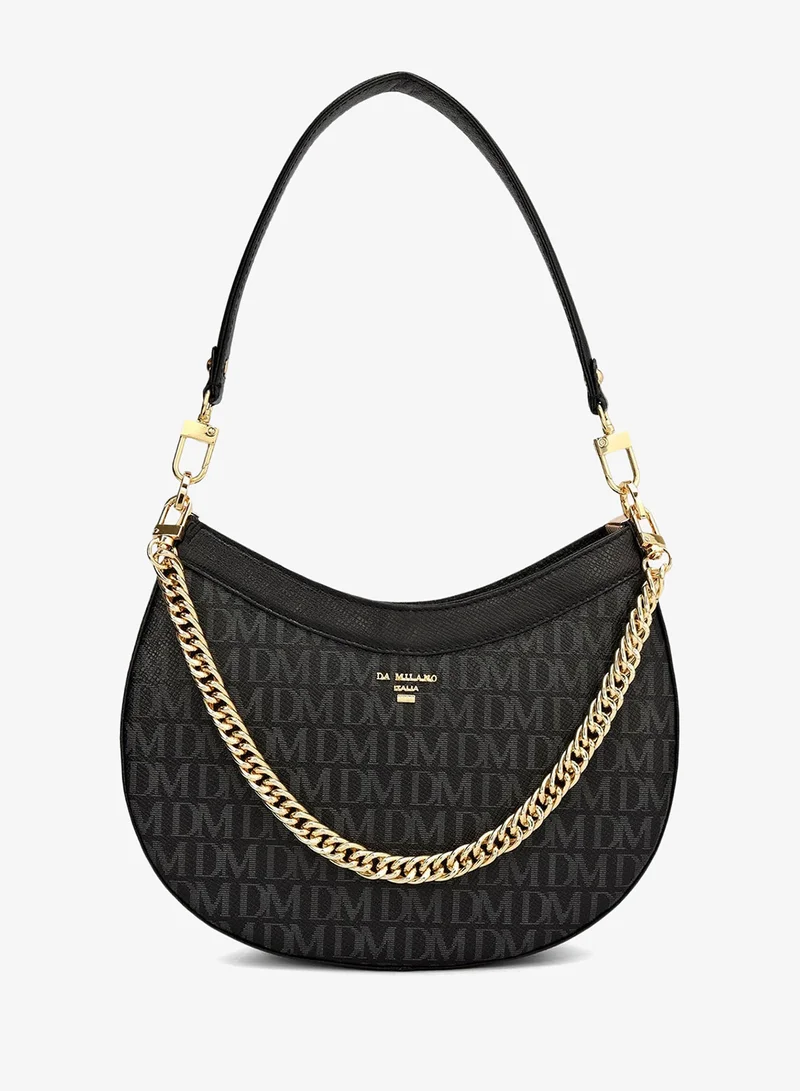 Da Milano Da Milano Women's Leather Baguette Bag - Small Monogram Franzy - Black