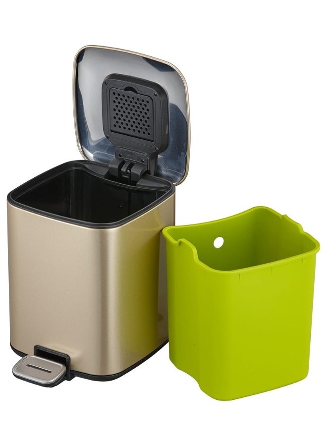 EKO REGENT SERIES | Brushed Stainless Steel Finish | Soft-Closing | Fingerprint-Resistant | Pedal Trash & Garbage Bin, Champagne Gold, 6 Liters  - Image 3
