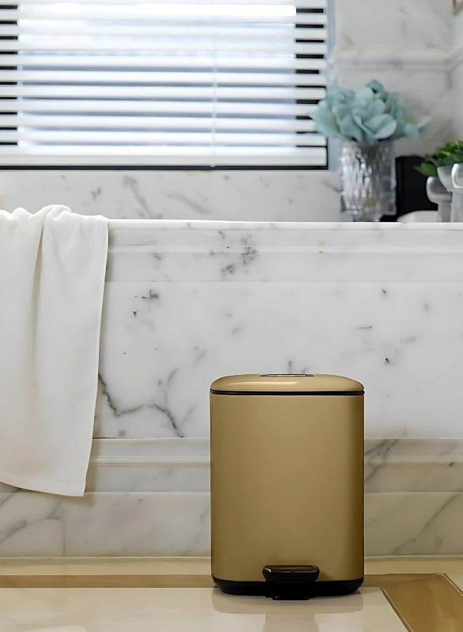 EKO REGENT SERIES | Brushed Stainless Steel Finish | Soft-Closing | Fingerprint-Resistant | Pedal Trash & Garbage Bin, Champagne Gold, 6 Liters  - Image 5