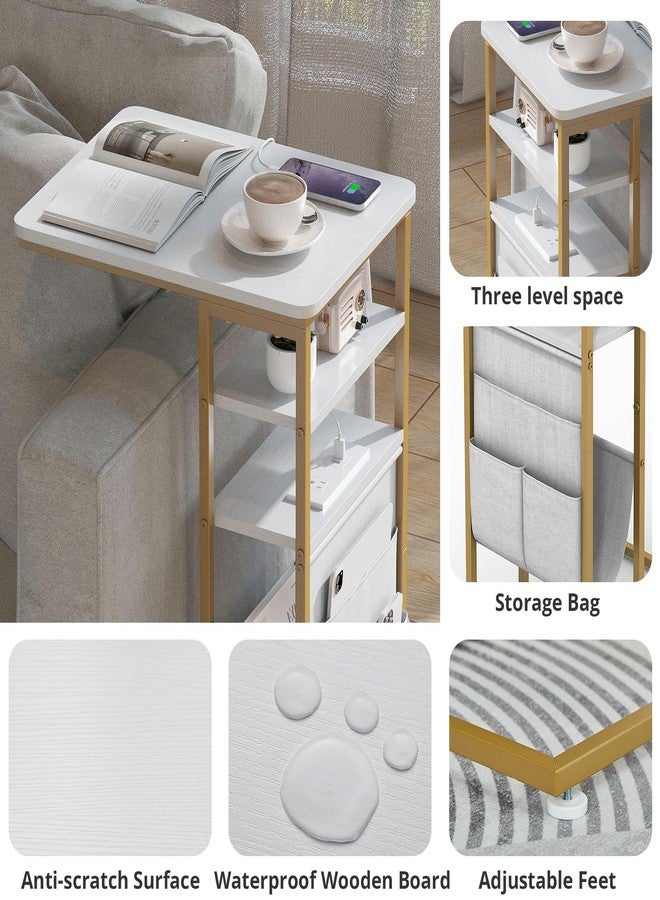ZEXVIDA C Shaped End Table with Charging Station, 28"(H) 3-Tier C Table with Storage Bag, Under Couch Table C-Shaped End Table with Storage Shelves and Bag for Living Room, Bedroom, or Office - Image 3