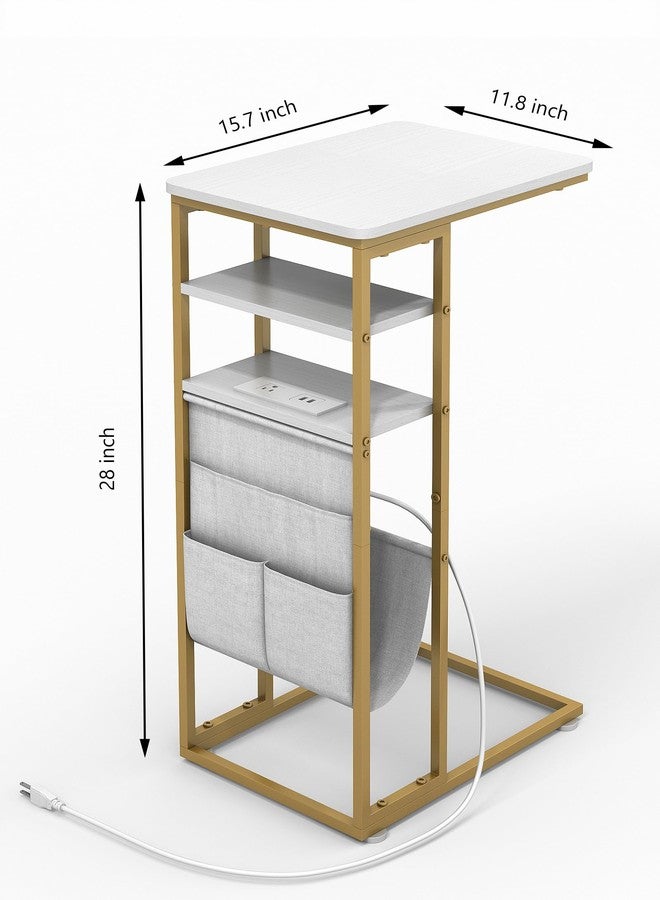 ZEXVIDA C Shaped End Table with Charging Station, 28"(H) 3-Tier C Table with Storage Bag, Under Couch Table C-Shaped End Table with Storage Shelves and Bag for Living Room, Bedroom, or Office - Image 2
