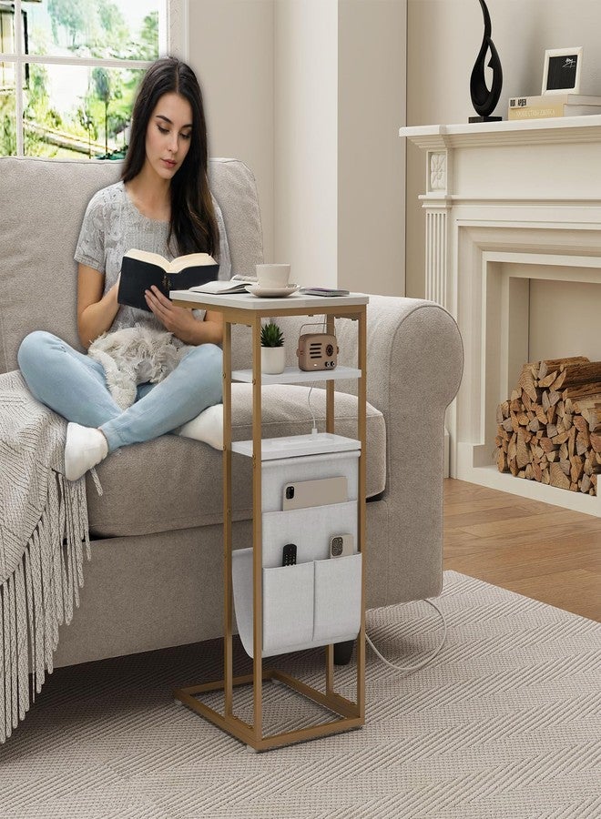 ZEXVIDA C Shaped End Table with Charging Station, 28"(H) 3-Tier C Table with Storage Bag, Under Couch Table C-Shaped End Table with Storage Shelves and Bag for Living Room, Bedroom, or Office - Image 5