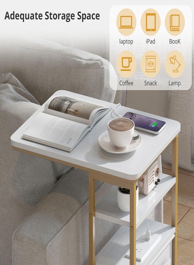 ZEXVIDA C Shaped End Table with Charging Station, 28"(H) 3-Tier C Table with Storage Bag, Under Couch Table C-Shaped End Table with Storage Shelves and Bag for Living Room, Bedroom, or Office - Image 4