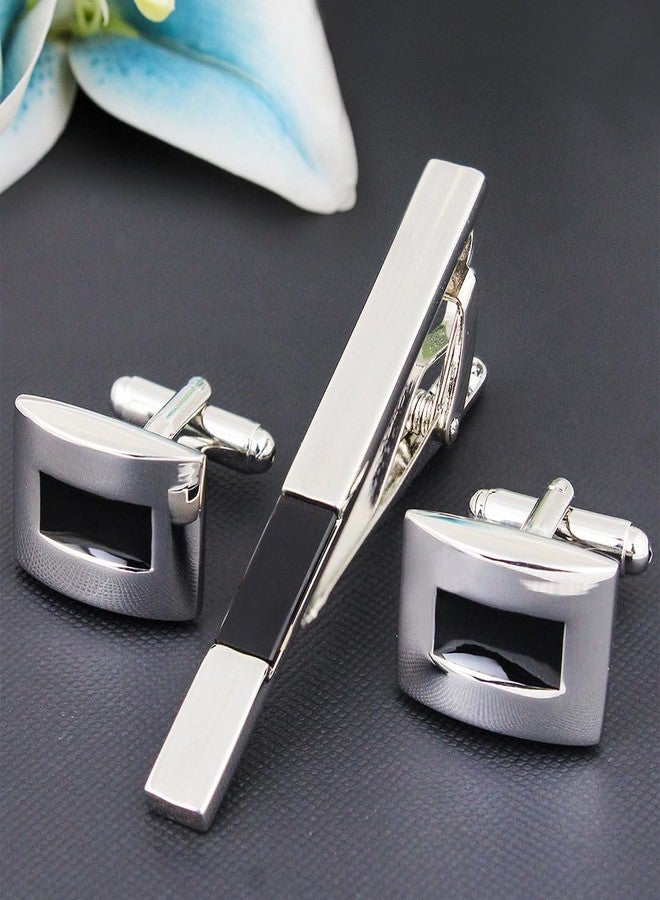 Peluche Sleek Beauty Silver Colored Cufflink and TiePin Set for Men - Image 2
