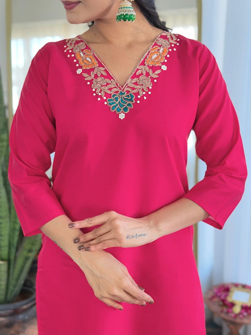 Naixa Women's Rani Viscose Embroidered Straight Kurta with Viscose Pant and Jacquard Printed Dupatta Sets (NX-666-Rani-L) - Image 5