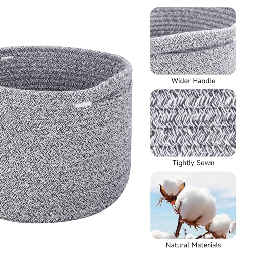 MiniArk Small Basket for Organizing | Cube Shelf Closet Storage Baskets | 9.7×9.7×7.1” | Woven Rope Gift Basket | Nursery | Round 3 Packs Mixed Grey - Image 2