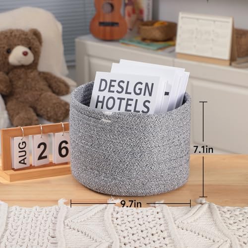 MiniArk Small Basket for Organizing | Cube Shelf Closet Storage Baskets | 9.7×9.7×7.1” | Woven Rope Gift Basket | Nursery | Round 3 Packs Mixed Grey - Image 3