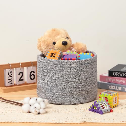 MiniArk Small Basket for Organizing | Cube Shelf Closet Storage Baskets | 9.7×9.7×7.1” | Woven Rope Gift Basket | Nursery | Round 3 Packs Mixed Grey - Image 5