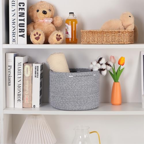 MiniArk Small Basket for Organizing | Cube Shelf Closet Storage Baskets | 9.7×9.7×7.1” | Woven Rope Gift Basket | Nursery | Round 3 Packs Mixed Grey - Image 4