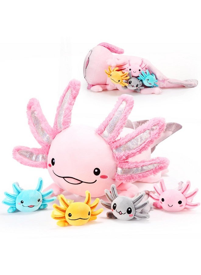 Aoriher 5 Pcs Axolotl Plush Set 24 Inch Mommy Axolotl Stuffed Animal With 4 Cute Plush Babies In Belly Soft Cuddly Axolotl Plushie For Kids Sleeping Birthday Graduation Gift Party Favors(Pink) - Image 1