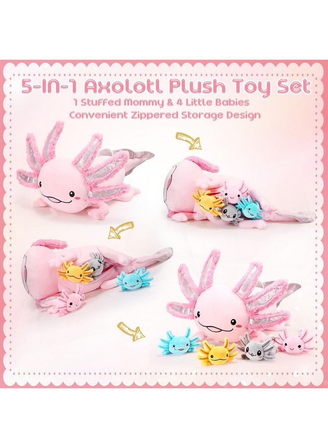 Aoriher 5 Pcs Axolotl Plush Set 24 Inch Mommy Axolotl Stuffed Animal With 4 Cute Plush Babies In Belly Soft Cuddly Axolotl Plushie For Kids Sleeping Birthday Graduation Gift Party Favors(Pink) - Image 5