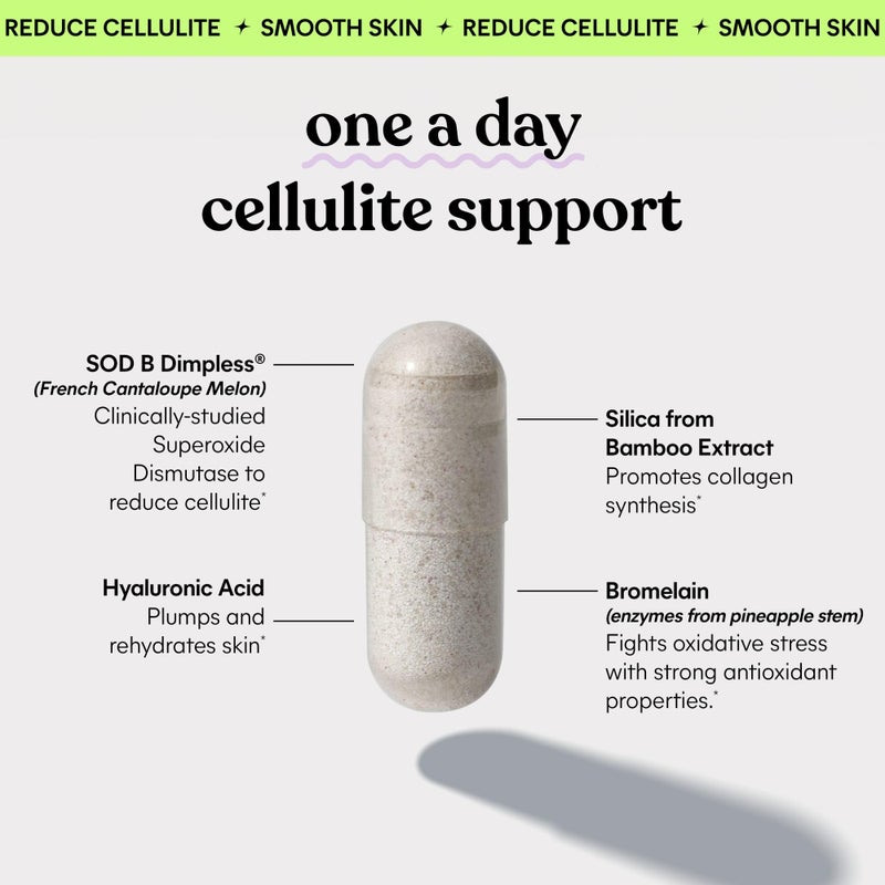 Lemme Smooth Anti Cellulite Capsules for Women, Smooth Legs & Thighs, Reduce Cellulite & Crepey Skin w/Clinically Studied SOD & Silica (1 Month Supply 30 ct) - Image 3