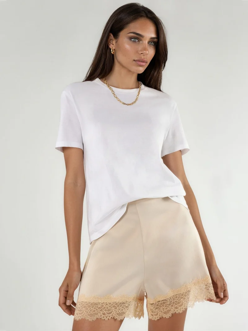 هيكاب High Waist Lace Detail Satin Shorts