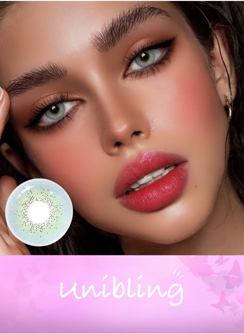 Unibling - Ocean Blue Yearly Colored Contact Lenses, Unisex Cosmetic Contact Lenses, Enlargement Collection, Light Blue, With Case - Image 1