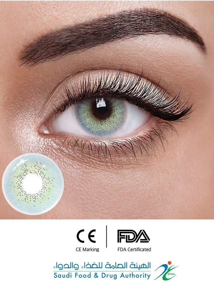 Unibling - Ocean Blue Yearly Colored Contact Lenses, Unisex Cosmetic Contact Lenses, Enlargement Collection, Light Blue, With Case - Image 1