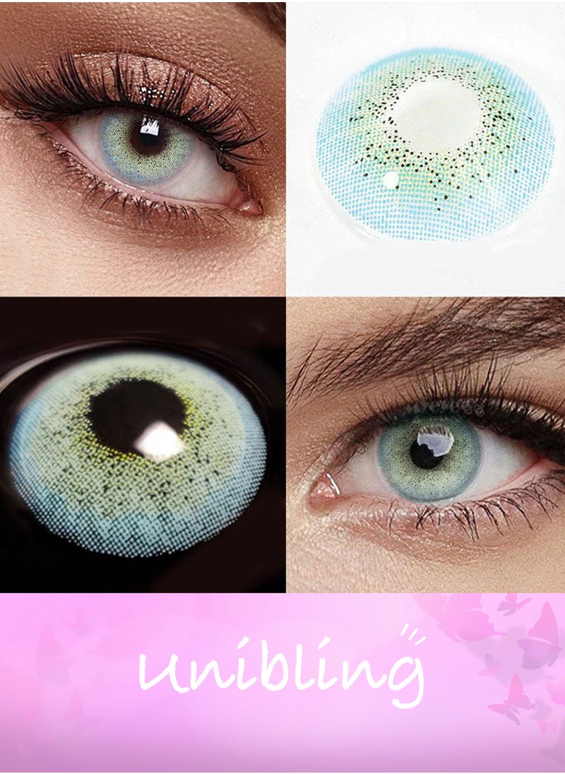 Unibling - Ocean Blue Yearly Colored Contact Lenses, Unisex Cosmetic Contact Lenses, Enlargement Collection, Light Blue, With Case - Image 1