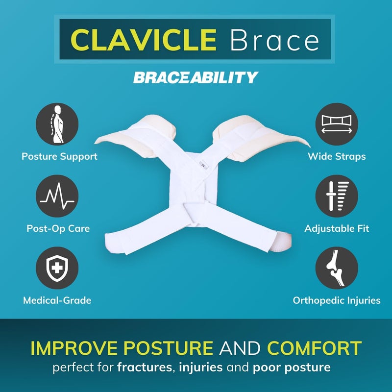 BraceAbility دعامة دعم الترقوة - دعامة ظهر علوية على شكل 8 لتصحيح الوضعية للنساء والرجال، مثبت للكتف، تخفيف انحناء الظهر، حمالة للإصابات والكسور (صغير) - Image 3