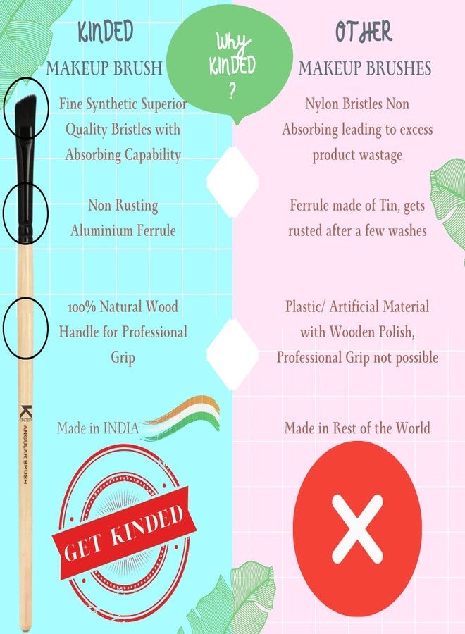 KINDED Angular Blending Eye Shadow and Eyebrow Makeup Brush Professional Series for Eyes Makeup Beauty with Smooth Soft Synthetic Hair Bristles Anti Rust Aluminium Ferrule Natural Wooden Handle Grip - Image 4