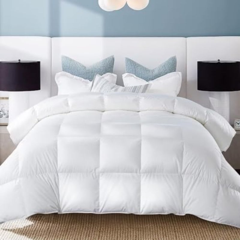 Feather Comforter, Filled with Feather and Down, Duvet Insert - Luxurious Hotel Collection Bed Blanket Comforter - 100% Cotton Shell - Size 102x90 Inch - Image 2