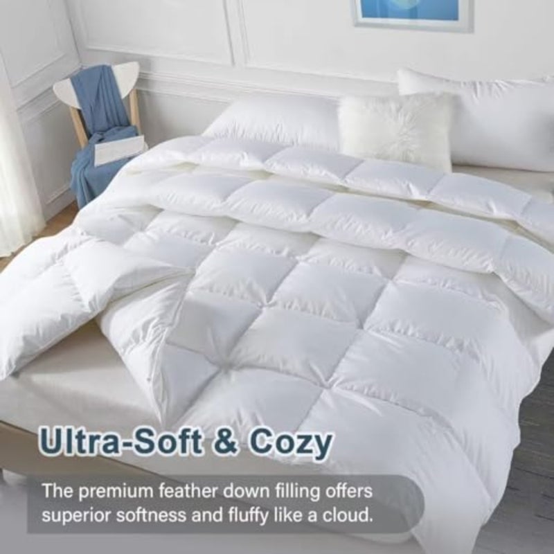 Feather Comforter, Filled with Feather and Down, Duvet Insert - Luxurious Hotel Collection Bed Blanket Comforter - 100% Cotton Shell - Size 102x90 Inch - Image 3
