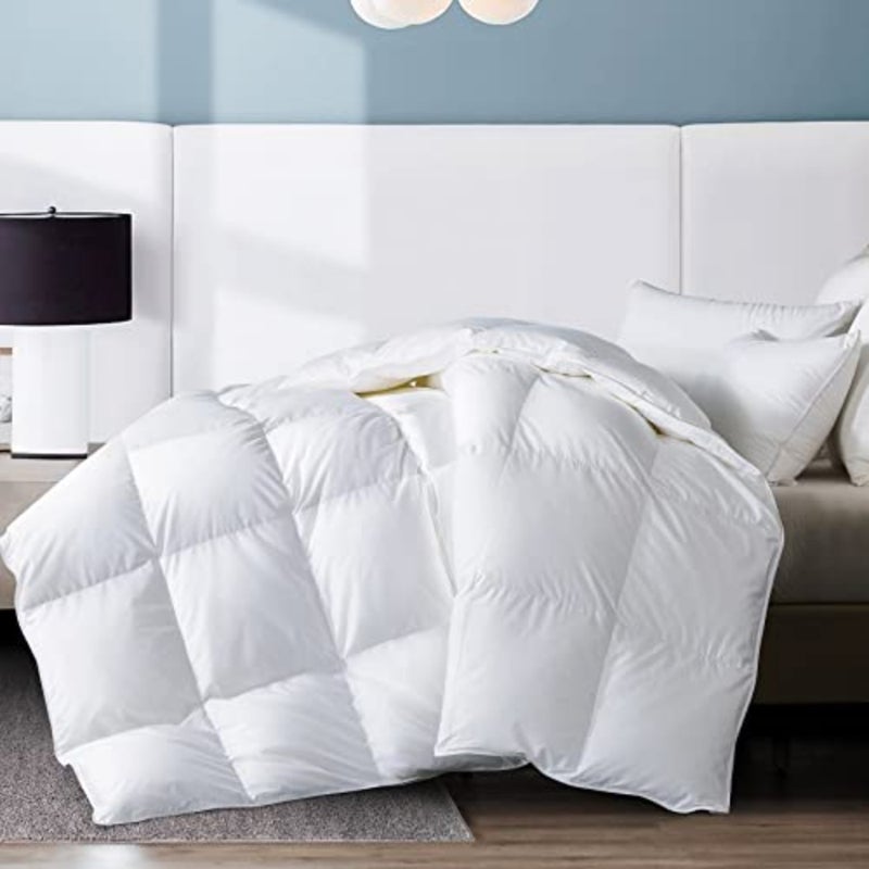 Feather Comforter, Filled with Feather and Down, Duvet Insert - Luxurious Hotel Collection Bed Blanket Comforter - 100% Cotton Shell - Size 102x90 Inch - Image 1