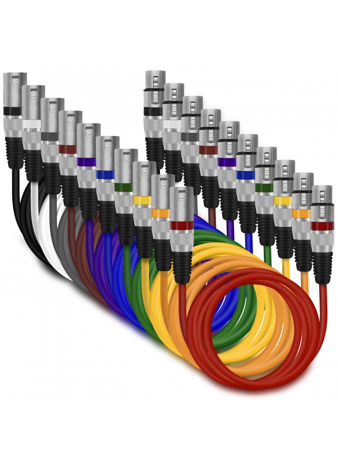 GearIT كابل ميكروفون GearIT XLR إلى XLR (6 أقدام، 10 عبوة) كابل ميكروفون XLR ذكر إلى أنثى 3 دبابيس متوازن محمي لكابل XLR لميكسر الميكروفون، استوديو التسجيل، البودكاست - متعدد الألوان، 6 أقدام، 10 عبوة - Image 1