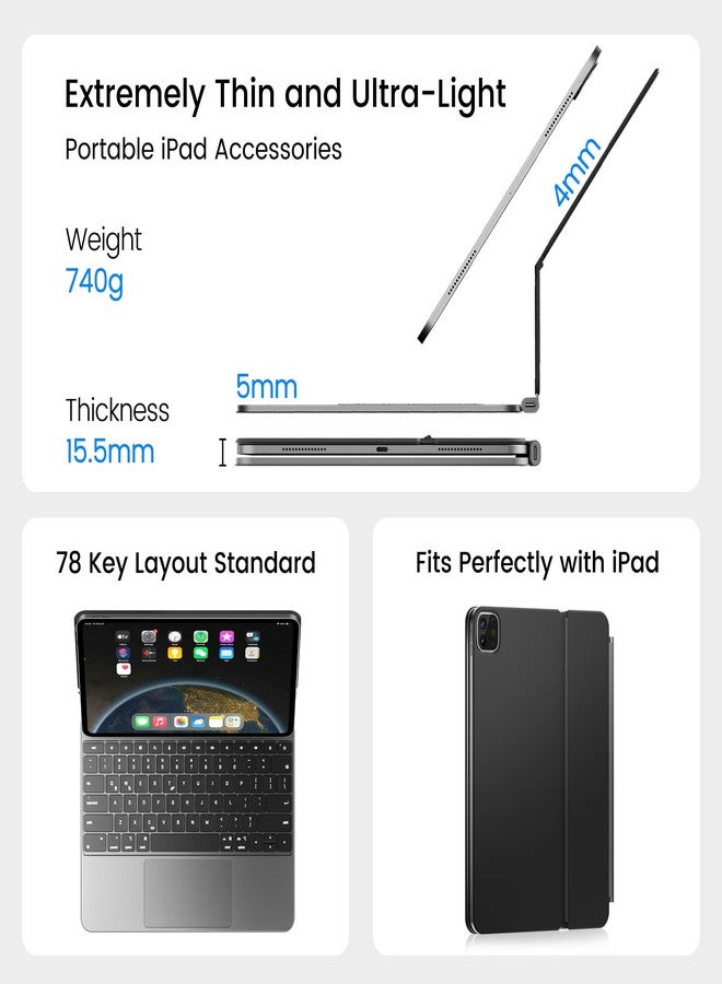 doqo iPad Pro 13 inch Case with Keyboard (M4, 2024) Magic Style Keyboard Case for iPad Pro 13 M4 2024 with Multi-Glass Trackpad Slim 7 Colors Backlit Magnetic Black for iPad Pro 13 7th - Image 5