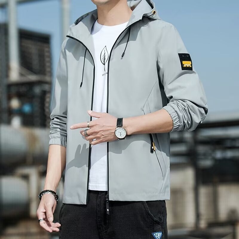 Jacket Men'S Casual Sports Coat Windproof Hooded Jacket Black Slim-Fit Upper Clothes - Image 4