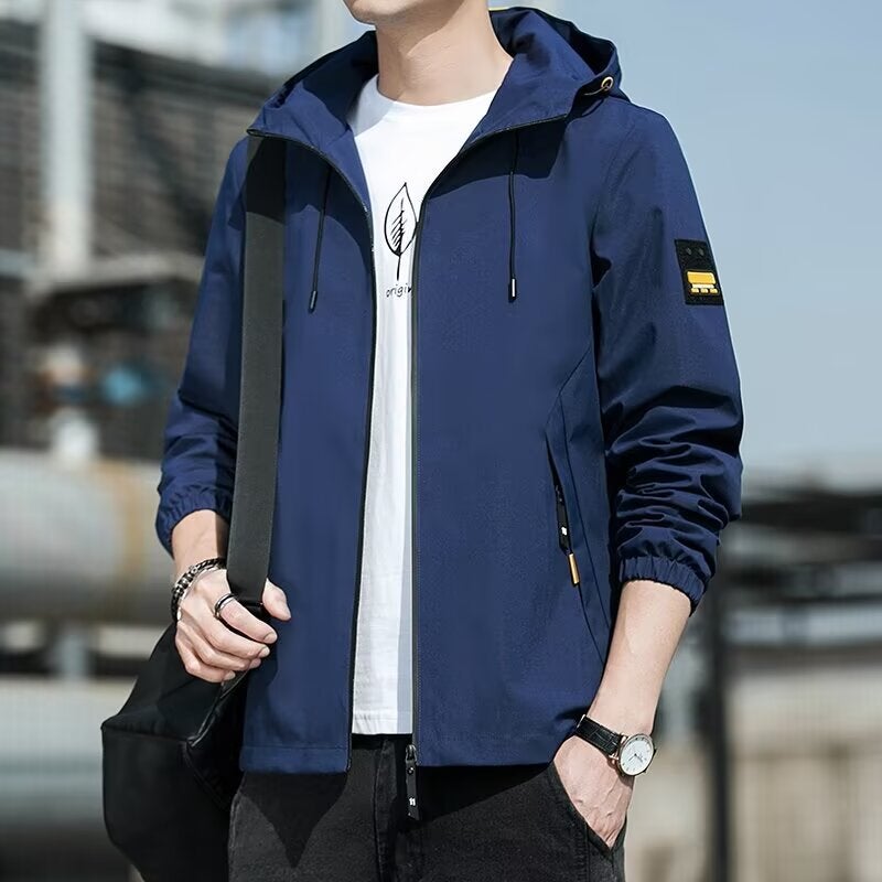 Jacket Men'S Casual Sports Coat Windproof Hooded Jacket Black Slim-Fit Upper Clothes - Image 1