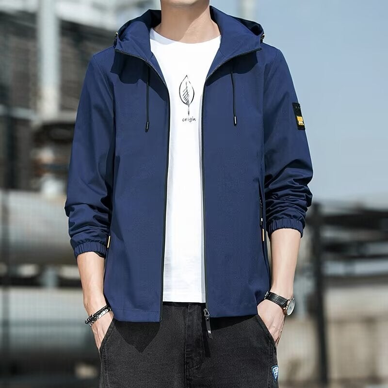 Jacket Men'S Casual Sports Coat Windproof Hooded Jacket Black Slim-Fit Upper Clothes - Image 3