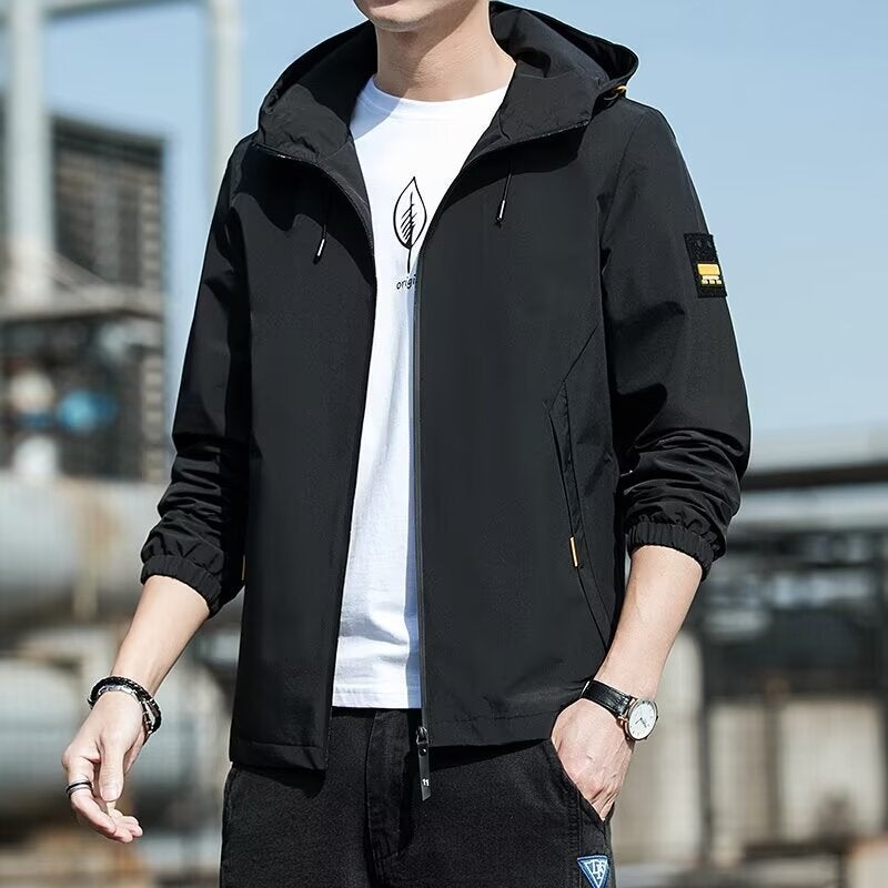 Jacket Men'S Casual Sports Coat Windproof Hooded Jacket Black Slim-Fit Upper Clothes - Image 5