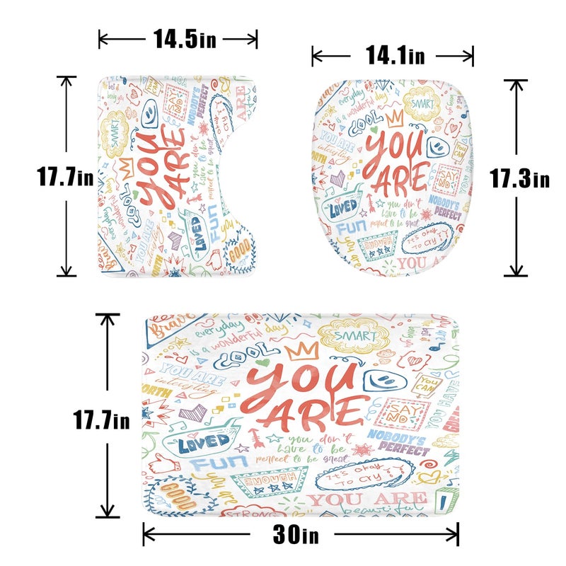 AMBZEK Neon Kids Inspirational Quotes 4Pcs Shower Curtain Sets 72Wx72L Inch You are Motivational Abstract Funny Colorful Artwork Cloth Fabric Waterproof Polyester Bathroom Decor Set with 12 Pack Hooks - Image 3