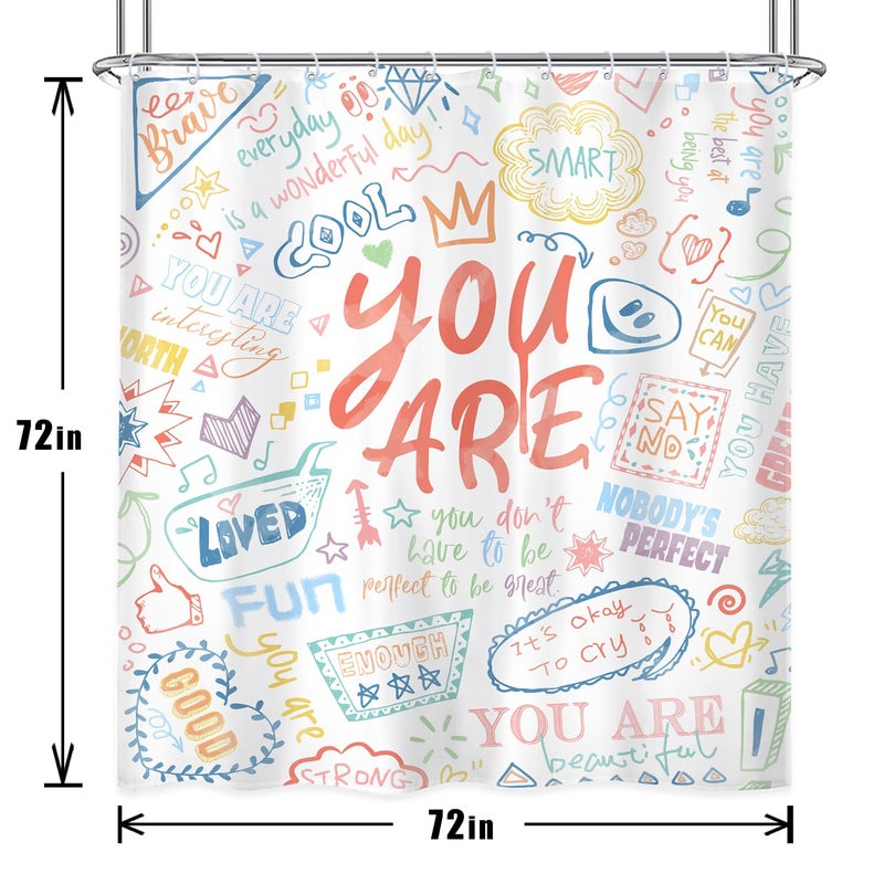 AMBZEK Neon Kids Inspirational Quotes 4Pcs Shower Curtain Sets 72Wx72L Inch You are Motivational Abstract Funny Colorful Artwork Cloth Fabric Waterproof Polyester Bathroom Decor Set with 12 Pack Hooks - Image 4
