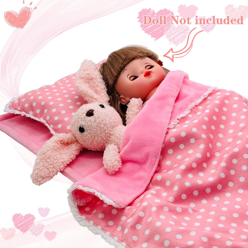 Ferberbears Baby Doll Accessories Bedding Set Soft Blanket Mattress Pillow Dolls Playset Fits 16-18 Inches American Doll Furniture Toy Girls and Boys (Pink) - Image 4