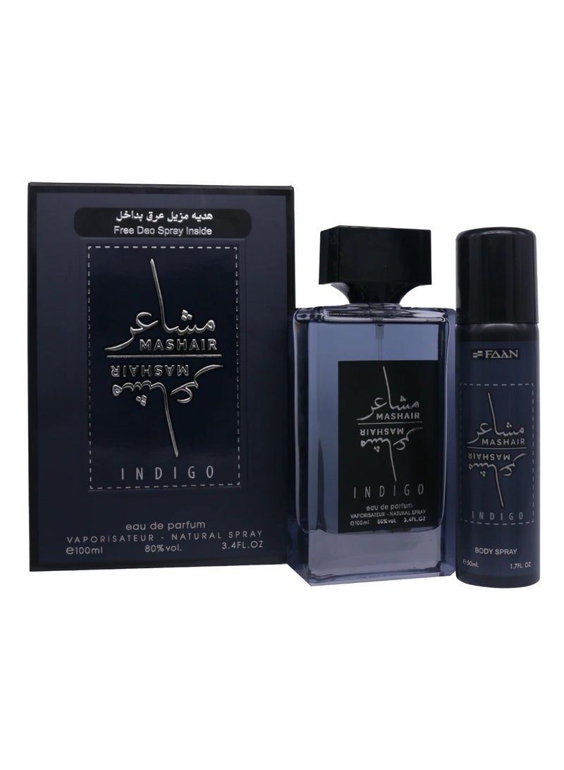 Faan Mashair Indigo Eau De Parfum For Men - 100 ML + Free Deo Spray Inside - Image 1